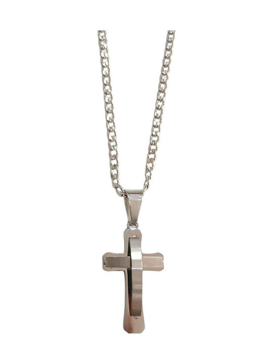 Kalliopi Silver Men's Cross Made of Steel with Chain