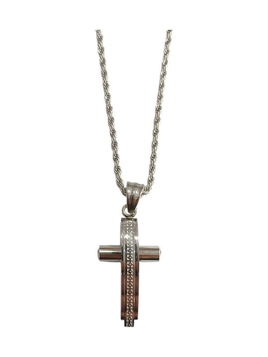 Kalliopi Silver Crucifix Pentru Bărbați Din Oțel Cu Lanț