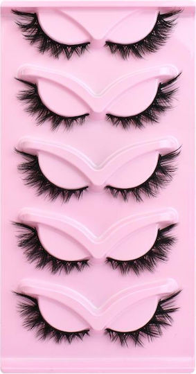 Set 5 Pairs Pink Fox Full False Lashes Cat-Eye Voluminous Curly Realistic Fox Style Lashes F01