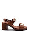 Damen Sandalen Mit Leder Tabac Braun
