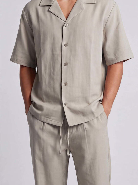 Μακρυμάνικo Λινό Overshirt σε Φαρδιά Γραμμή Sand