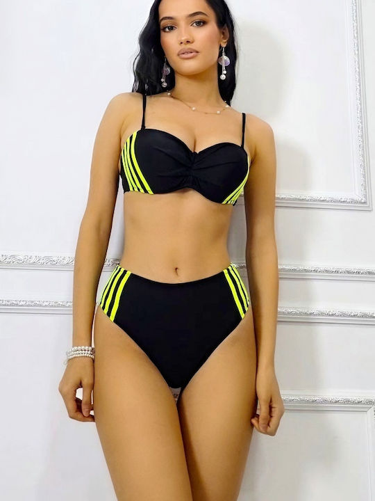 Sportliches Bikini-Set Push-Up Shorts Hohe Taille Schwarz