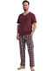 Vienetta Secret Summer Checked Men's Pyjama Cotton Burgundy