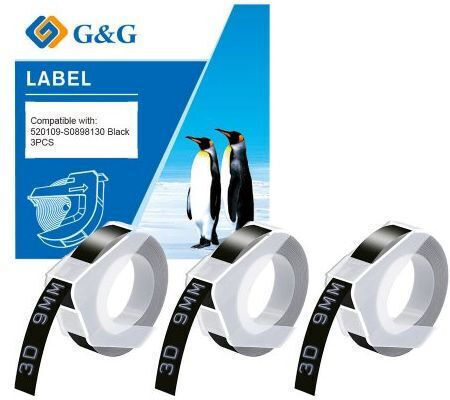 G&g Σετ 3 Τμχ 3d Ταινία Ανάγλυφου Μαύρη 9 Mm X 3 M