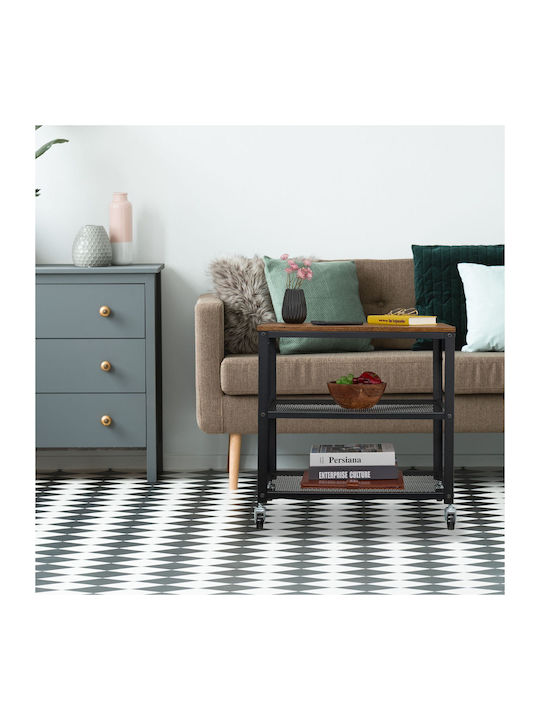 Masă Laterală Rectangulară din Lemn cu Roți Dark Brown M61xL40xÎ60cm