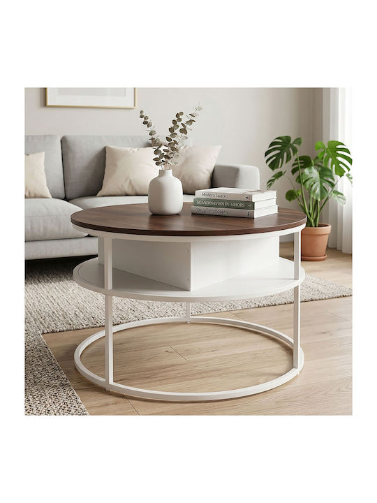 Măsuță Centrală Rotundă din Lemn cu Mecanism de Ridicare White/brown M80xL80xÎ46cm