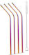 Rainbow Reusable Stainless Steel Straw Set 5 Pieces Cleaning Brush Eco-friendly