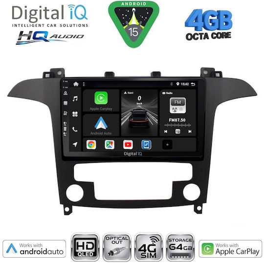 Digital IQ Car Audio System for Ford S-Max 2006-2014 with Clima Bluetooth USB WiFi GPS Apple CarPlay Android Auto with 9-Inch Touch Screen