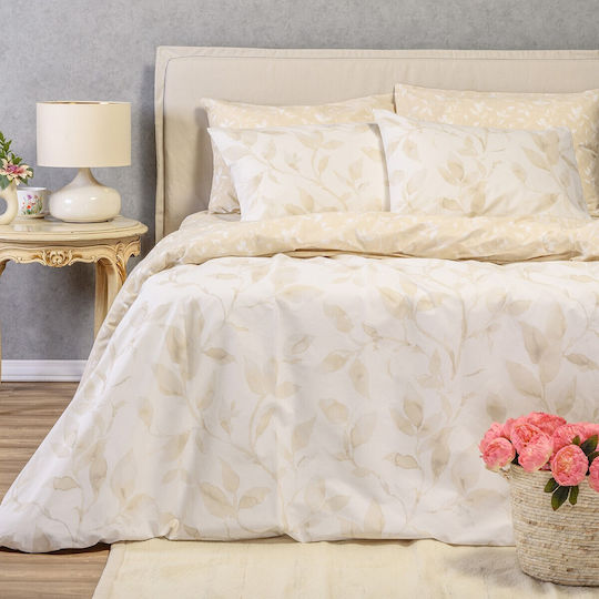 Melinen Cotton Duvet Cover Set 165x245cm Single with Pillowcase Pearl Beige