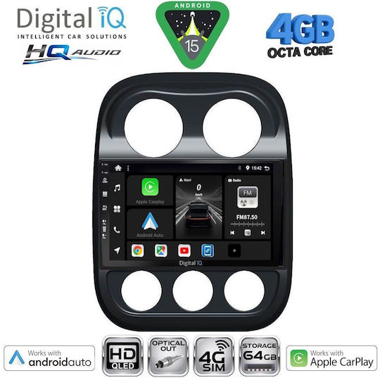 Digital IQ Car Audio System for Jeep Compass / Patriot 2007-2016 (Bluetooth/USB/WiFi/GPS/Apple CarPlay/Android Auto) with 10" Touch Screen