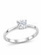 Paraxenies Single Stone Ring in White Gold 9K with Zircon