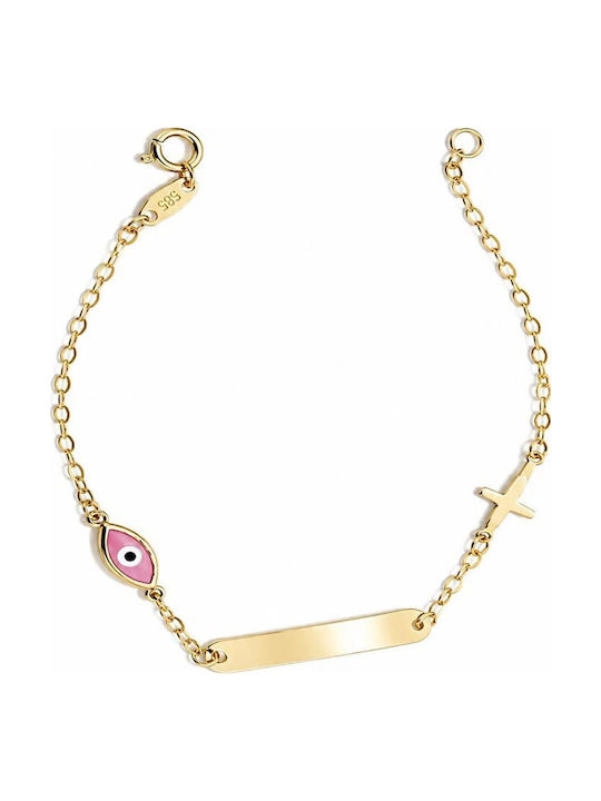 Paraxenies Kids Bracelet Identity in 9K Gold with Evil Eye and Cross