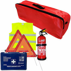 Cridem First Aid Kit Car Extinguisher First Aid Kit 2pcs Warning Triangle Warning Vest Trunk Organizer Red