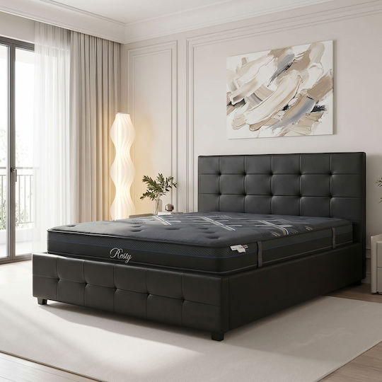Roi-resty Pat Dublu cu Spațiu de Depozitare și Saltea 160x200cm Negru