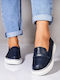Leder Damen Mokassins in Marineblau Farbe