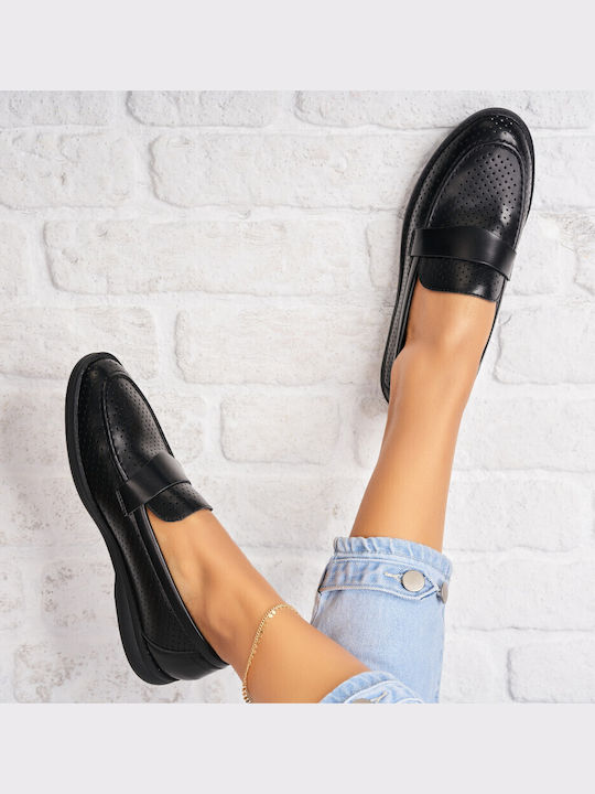 Damen Mokassins in Schwarz Leder