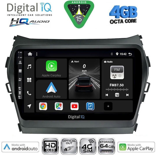 Digital IQ Car Audio System for Hyundai iX45 / Santa Fe 2013-2017 (Bluetooth/USB/WiFi/GPS/Apple CarPlay/Android Auto) with 9" Touch Screen