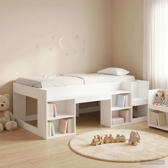 Kinderbett Einzel mit Stauraum Weiß für Matratze 90x200cm