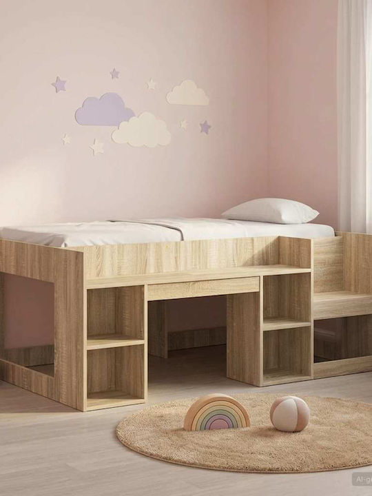Kids Single Bed with Storage Space Beige for Ma...
