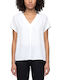 Women's Blouse Twenty-29 Satin Short Sleeve with V-Neck White