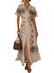 Damen Maxi Sommer Hemdkleid Ecru