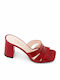 Leather Women's Mules with Thin Heel in Red Color