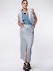 Linen Maxi Skirt Black Gray