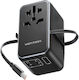 Vention Universal Reiseadapter 3 USB Steckdosen USB-C Kabel Gan Technologie Schwarz