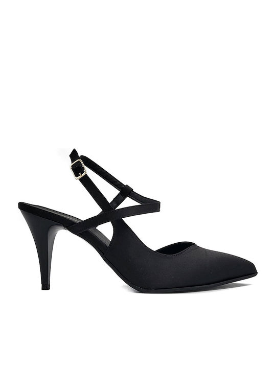 Pointed Toe Heels with Strap Black