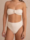 Bikini Set Strapless High Waist Slip Gofre Ivory Size M Cream