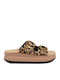 Leder Flache Damen Sandalen Anatomisch Flatforms Leopard Samt
