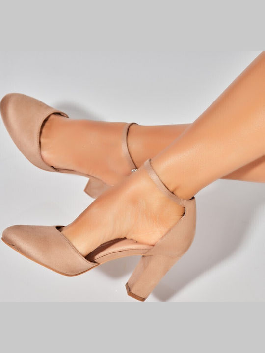 Suede Heels with High Heel Khaki