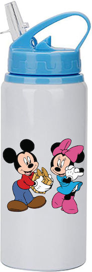 Kinder Trinkflasche Mickey Mouse 600ml Weiß Blau Deckel