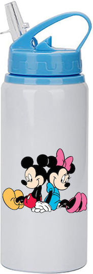 Kinder Trinkflasche Mickey Mouse 600ml Weiß Blau Deckel