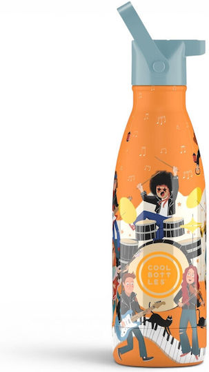 Cool Bottles Thermos Bottle Stainless Steel 350ml MUSIC BEAT Orange With Straw And Handle