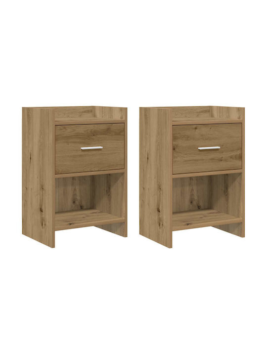 Wooden Bedside Tables With Metal Legs Brown 2 P...