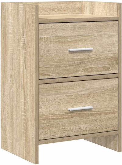 Wooden Bedside Table with Metal Legs Beige 40x30x60cm