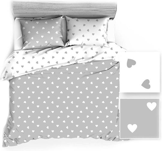 Extrapościel Σετ Μονή 160x220cm White Gray Hearts