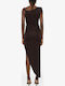 Evening Dress with Tulle & Slit Gold