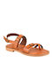 Leather Women's Flat Sandals Tabac Brown