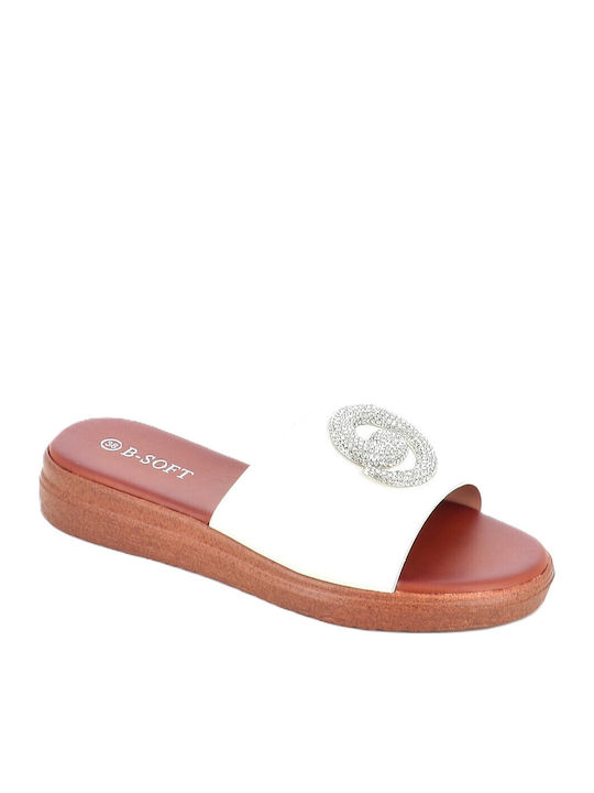 B-Soft Γυναικεία Σανδάλια Flatforms Λευκά
