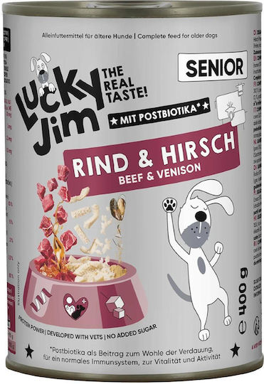 Lucky Jim Hrana Umedă Pentru Câini Seniori Cu Carne De Vită, Cerb Și Somon 400gr