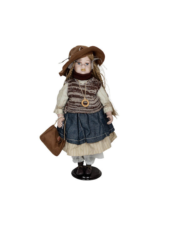 Decorative Porcelain Doll with Hat 23x57x57cm