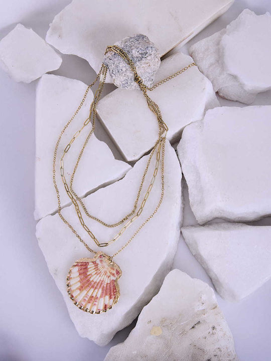 Celestino Women's Triple Chain Necklace Seashell Gold Plated
