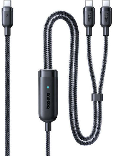 Baseus Flash 4 140W 2в1 USB-C към USB-C + USB-C Кабел 1.5 M Черен Черен