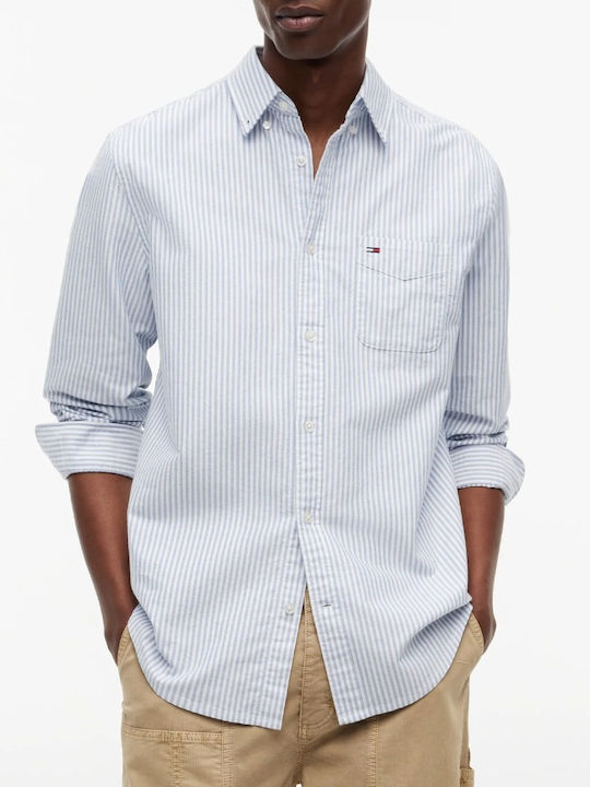 Tommy Hilfiger Μακρυμάνικo Τζιν Πουκάμισο σε Κανονική Γραμμή Ριγέ Γαλάζιο