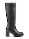 Leather Women's Boots with High Heel Black