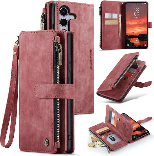Caseme C30 Samsung Galaxy S25/s24 5g Card Slots Zipper Wallet Synthetic Leather Case Red