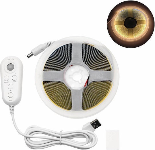 Rixme LED Strip USB 5V Warm White Light 5m with Motion Sensor & Power Supply