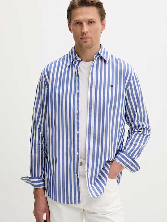 Long Sleeve Denim Shirt in Regular Fit Striped White/Blue